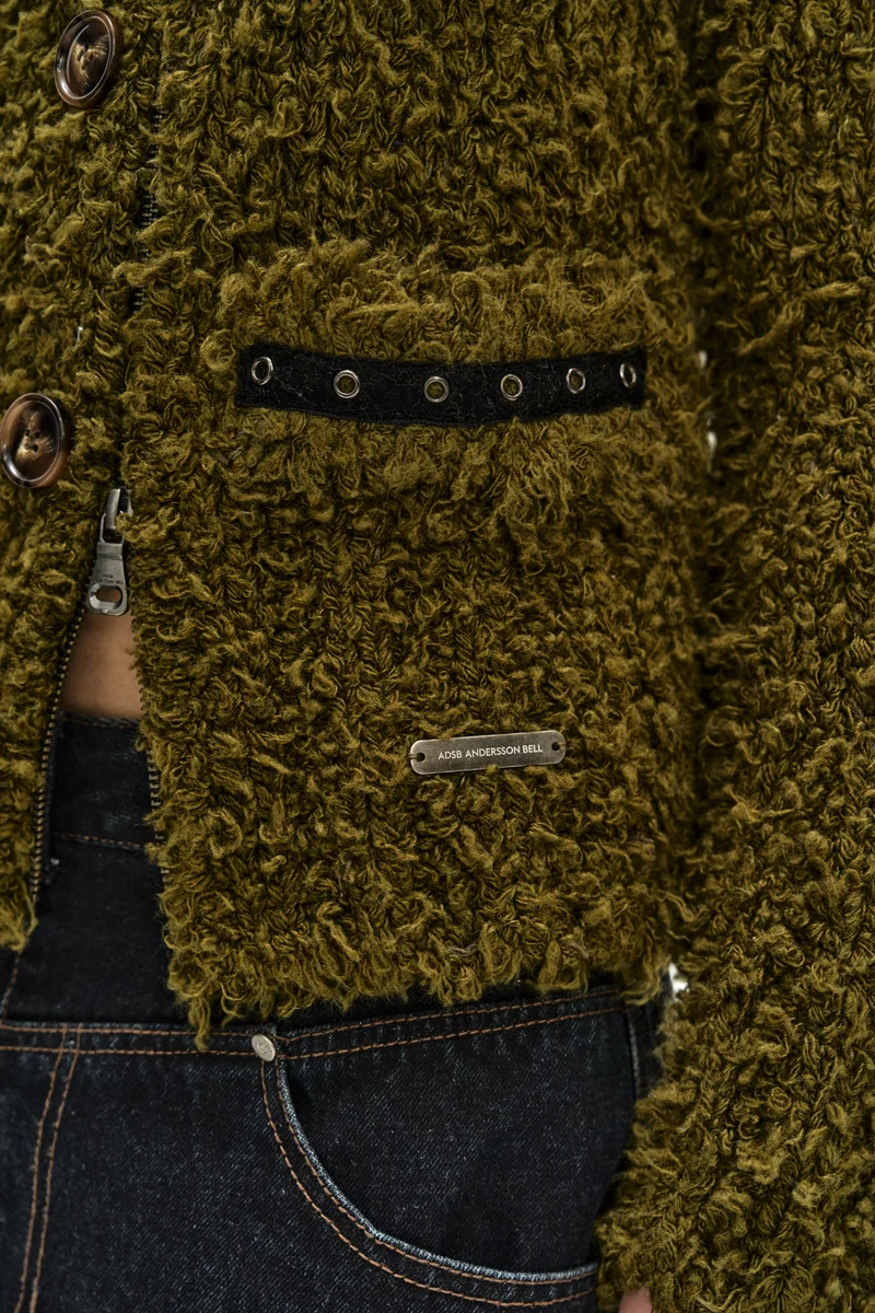 BUTTON & TRIM HAIRY ZIP-UP CARDIGAN 6