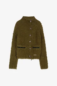 BUTTON & TRIM HAIRY ZIP-UP CARDIGAN thumb 7