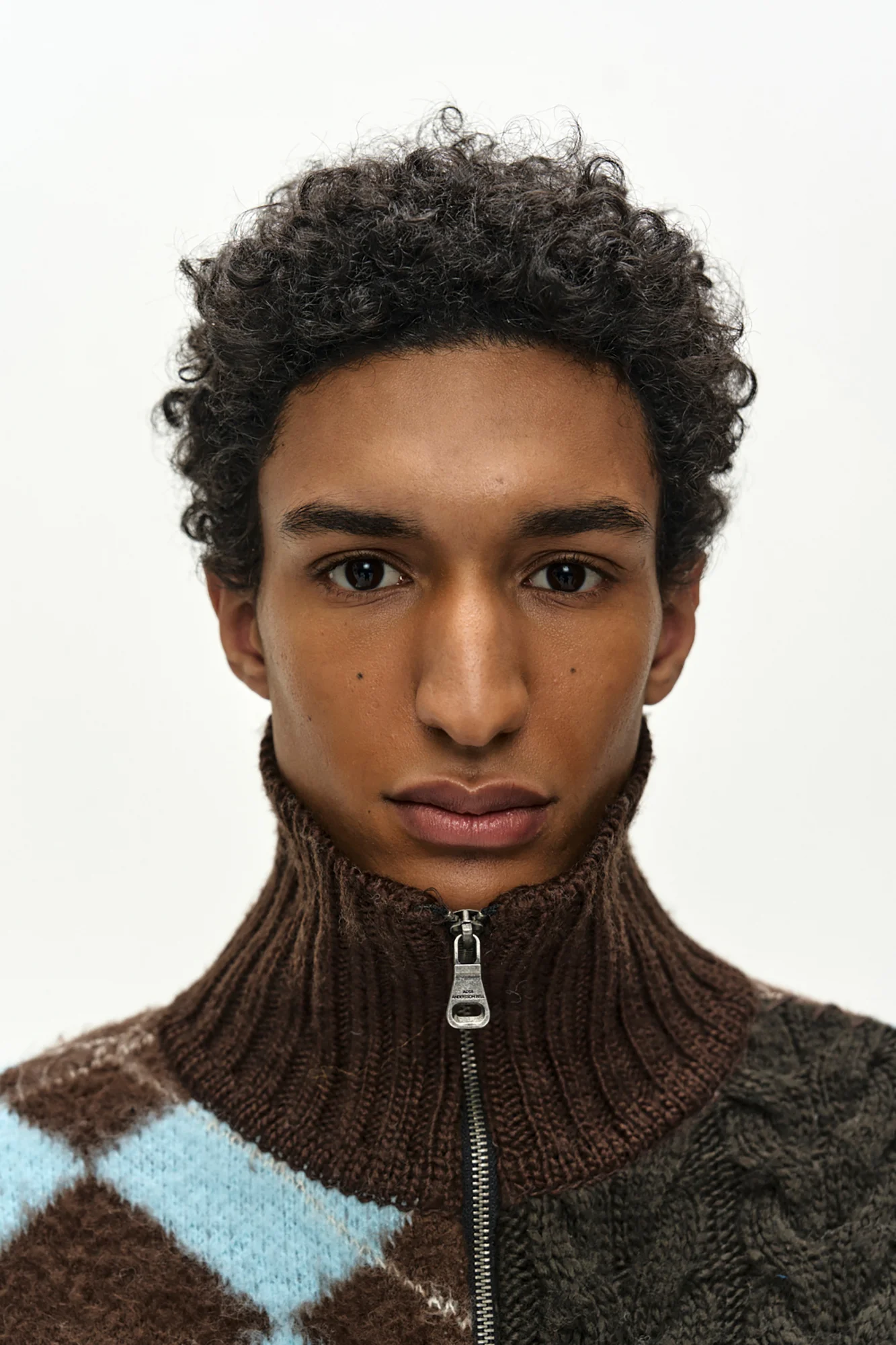 ANDERSSON BELL PATCHWORK ZIP-UP SWEATER BROWN/KHAKI