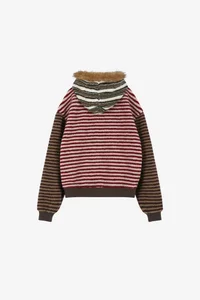 UNISEX STRIPE PATCHWORK FLEECE HOODIE ZIP-UP thumb 11