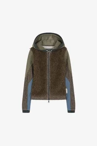 FUR COLOR-BLOCKED HOODED ZIP-UP