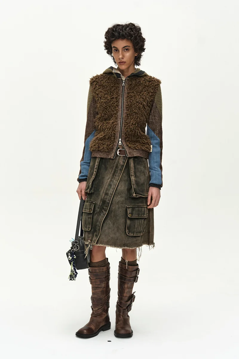 FUR COLOR-BLOCKED HOODED ZIP-UP 3