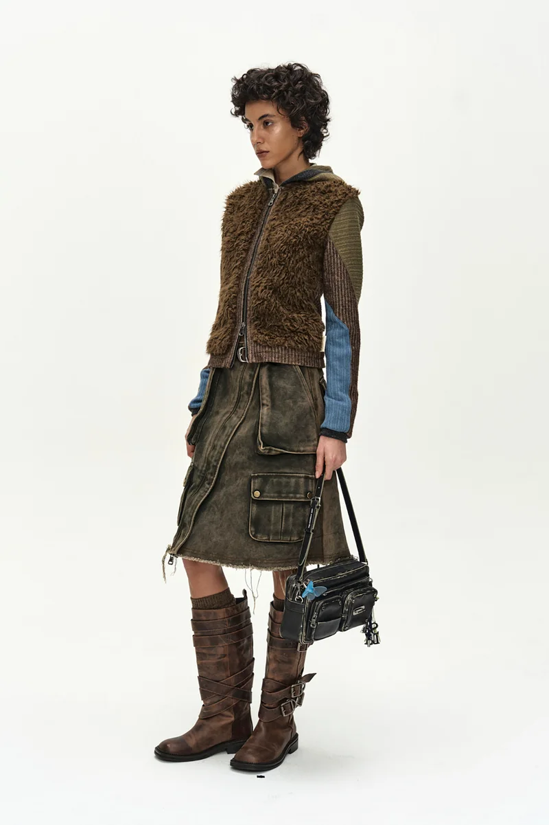 FUR COLOR-BLOCKED HOODED ZIP-UP 4