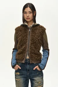 FUR COLOR-BLOCKED HOODED ZIP-UP thumb 6