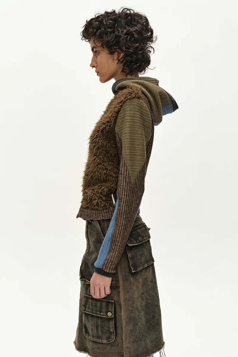 FUR COLOR-BLOCKED HOODED ZIP-UP 7