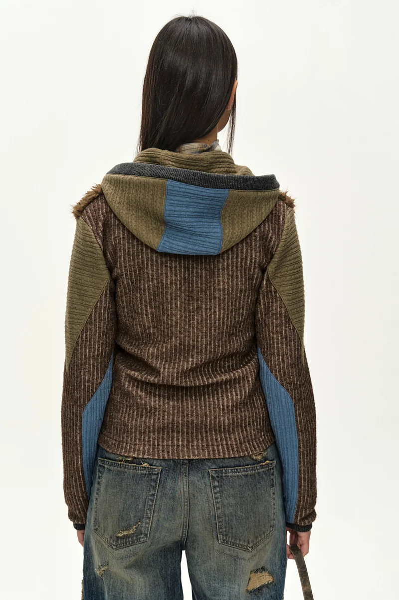 FUR COLOR-BLOCKED HOODED ZIP-UP 8