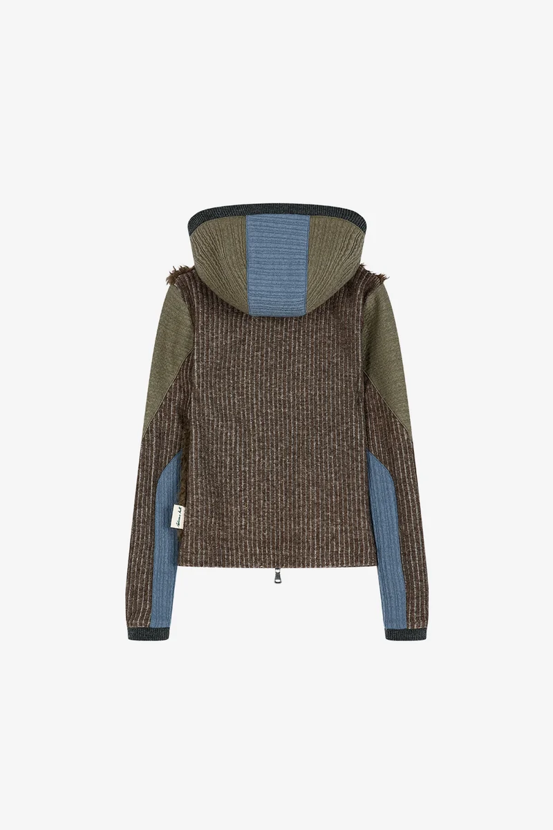 FUR COLOR-BLOCKED HOODED ZIP-UP 10
