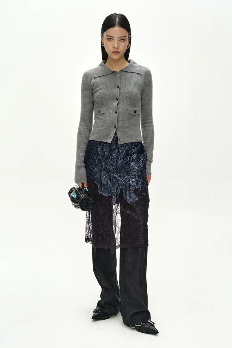 CASHMERE HAND STITCHED RIB CARDIGAN 1