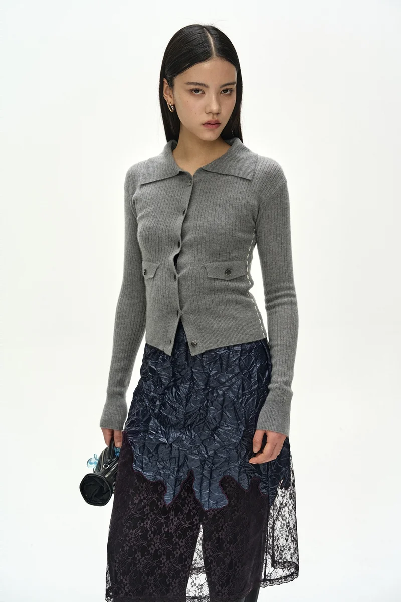 CASHMERE HAND STITCHED RIB CARDIGAN 4