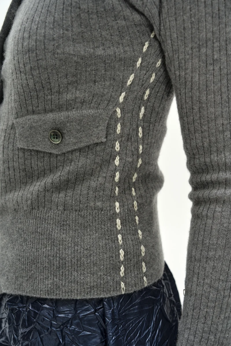 CASHMERE HAND STITCHED RIB CARDIGAN 5