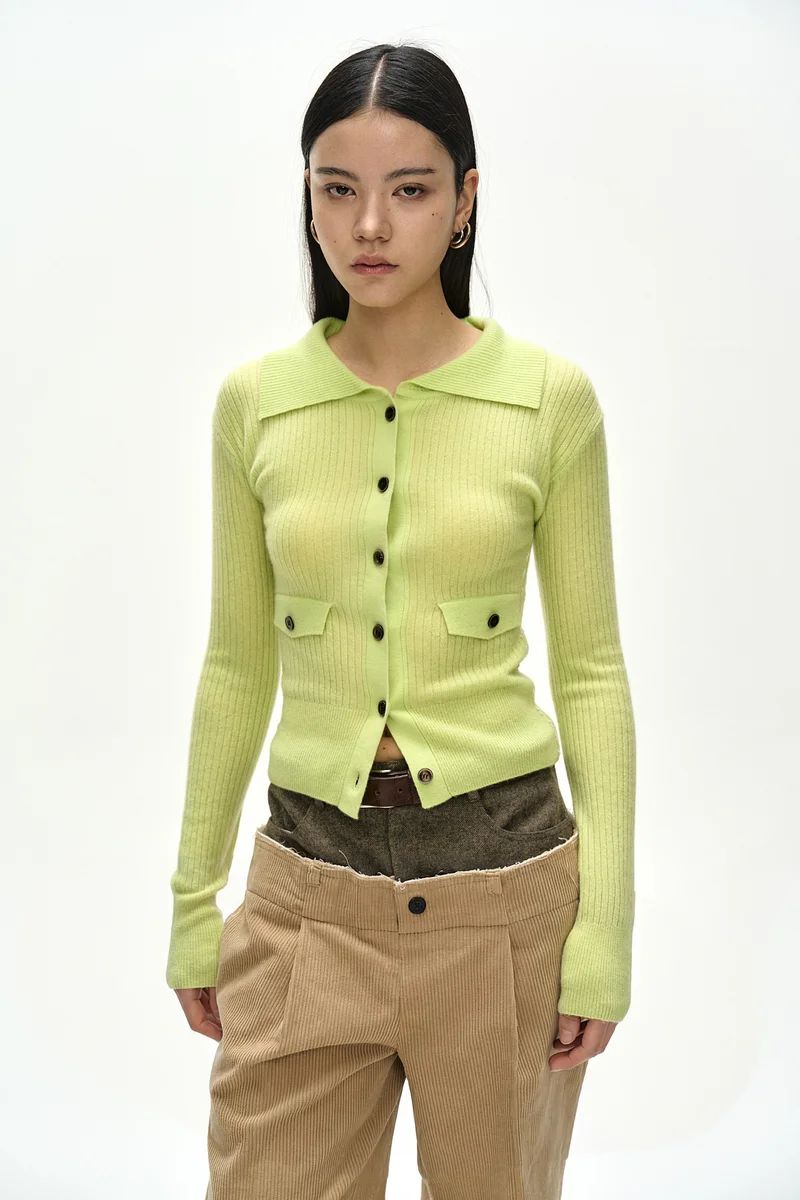 CASHMERE HAND STITCHED RIB CARDIGAN 4