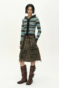 LAYERED MULTI-STRIPE HOODED CARDIGAN thumb 2