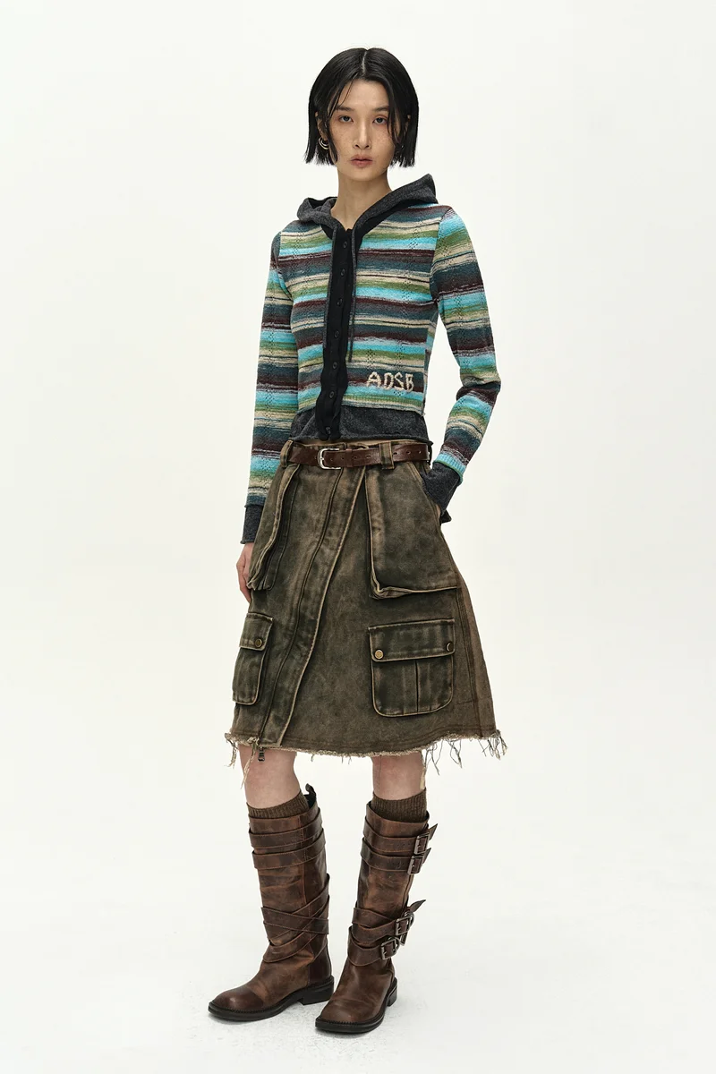 LAYERED MULTI-STRIPE HOODED CARDIGAN 2