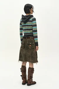 LAYERED MULTI-STRIPE HOODED CARDIGAN thumb 3