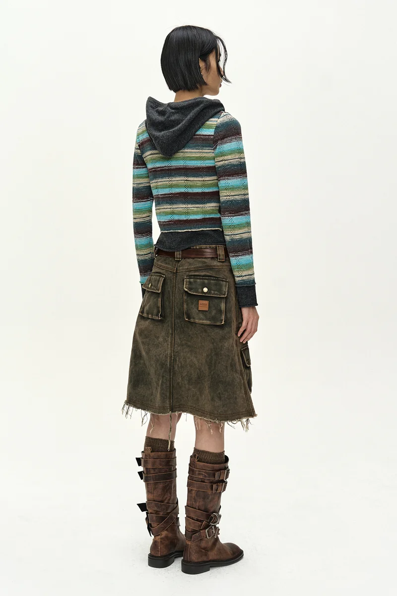 LAYERED MULTI-STRIPE HOODED CARDIGAN 3