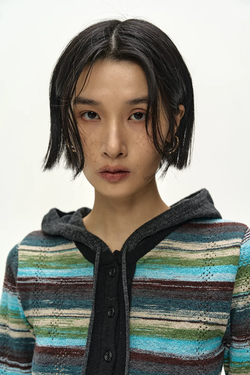 LAYERED MULTI-STRIPE HOODED CARDIGAN 4