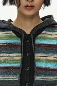 LAYERED MULTI-STRIPE HOODED CARDIGAN thumb 5