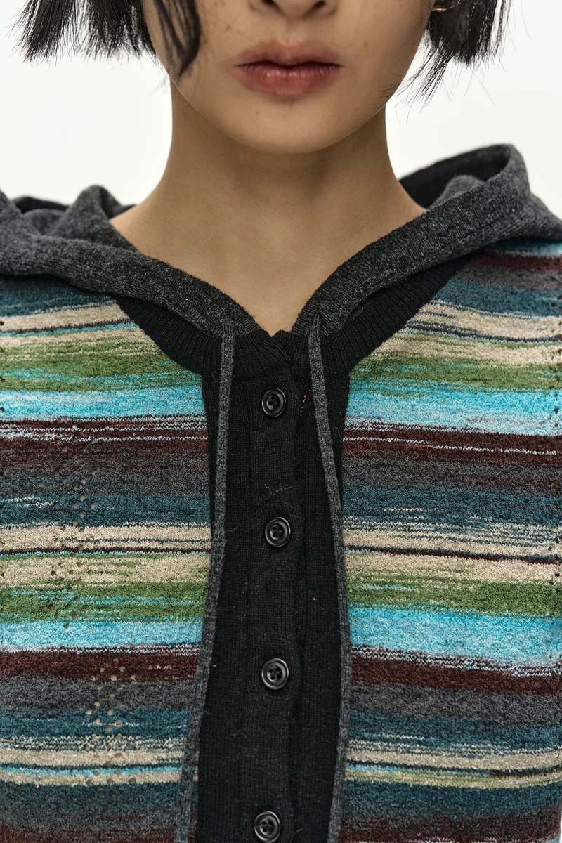 LAYERED MULTI-STRIPE HOODED CARDIGAN 5