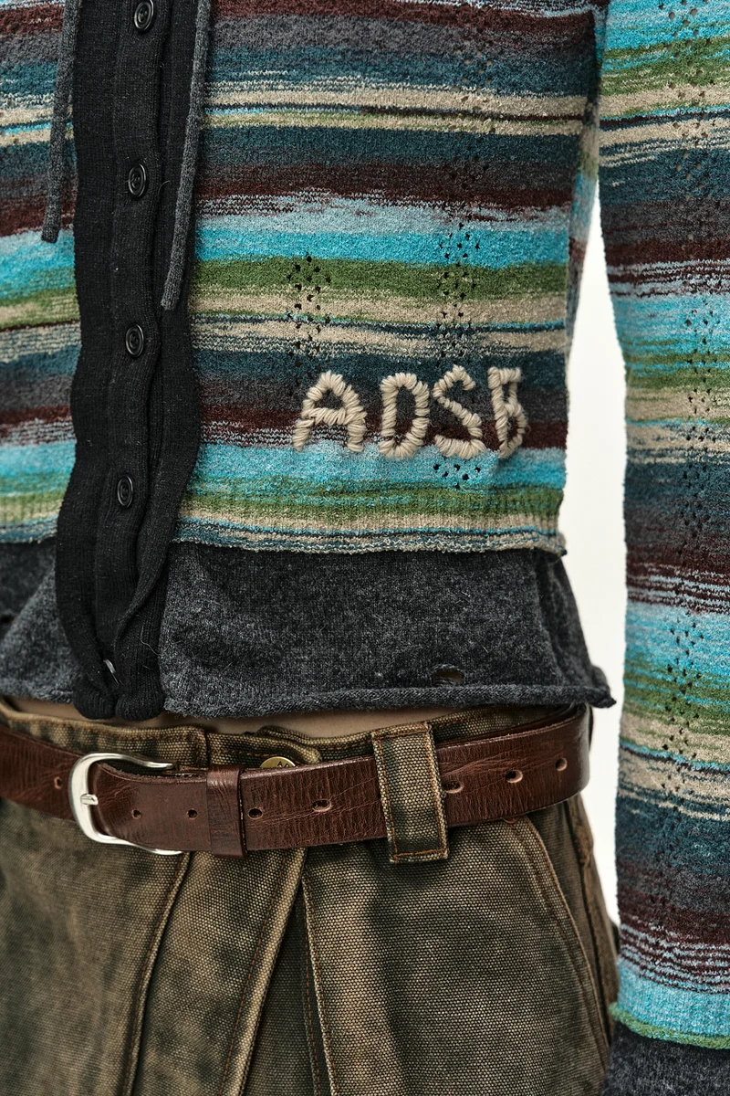 LAYERED MULTI-STRIPE HOODED CARDIGAN 6