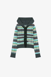 LAYERED MULTI-STRIPE HOODED CARDIGAN thumb 7