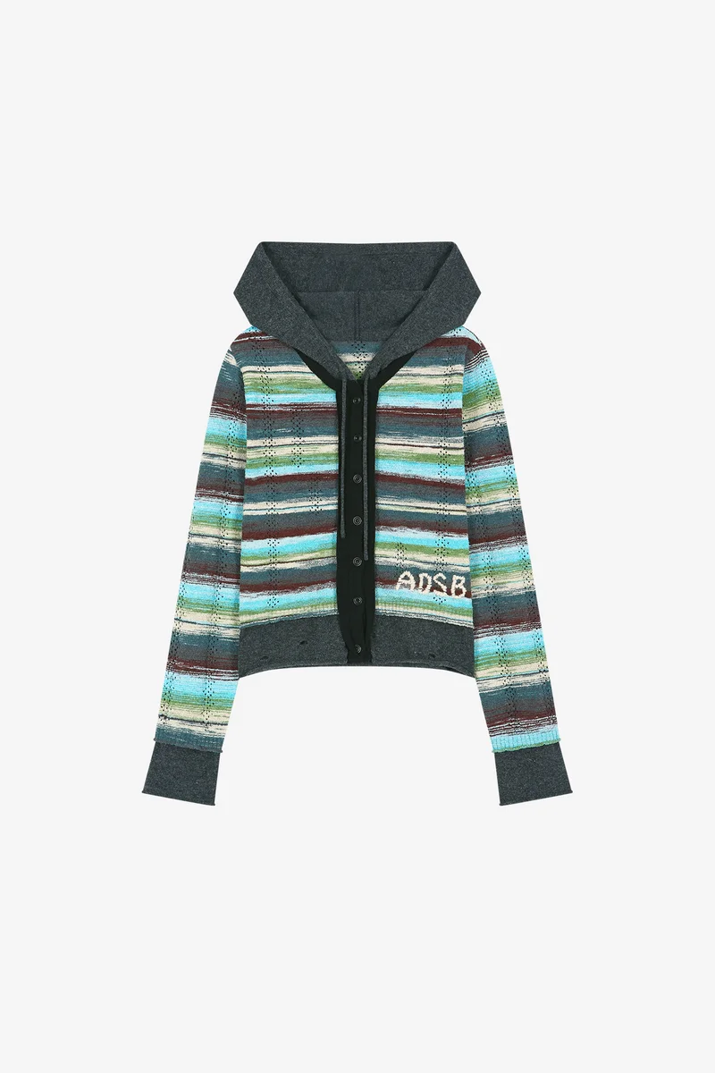 LAYERED MULTI-STRIPE HOODED CARDIGAN 7