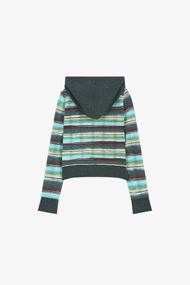 LAYERED MULTI-STRIPE HOODED CARDIGAN 8