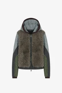 FUR COLOR-BLOCKED HOODED ZIP-UP