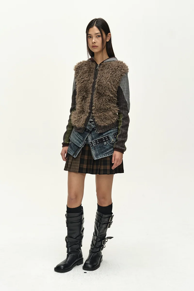 FUR COLOR-BLOCKED HOODED ZIP-UP 3