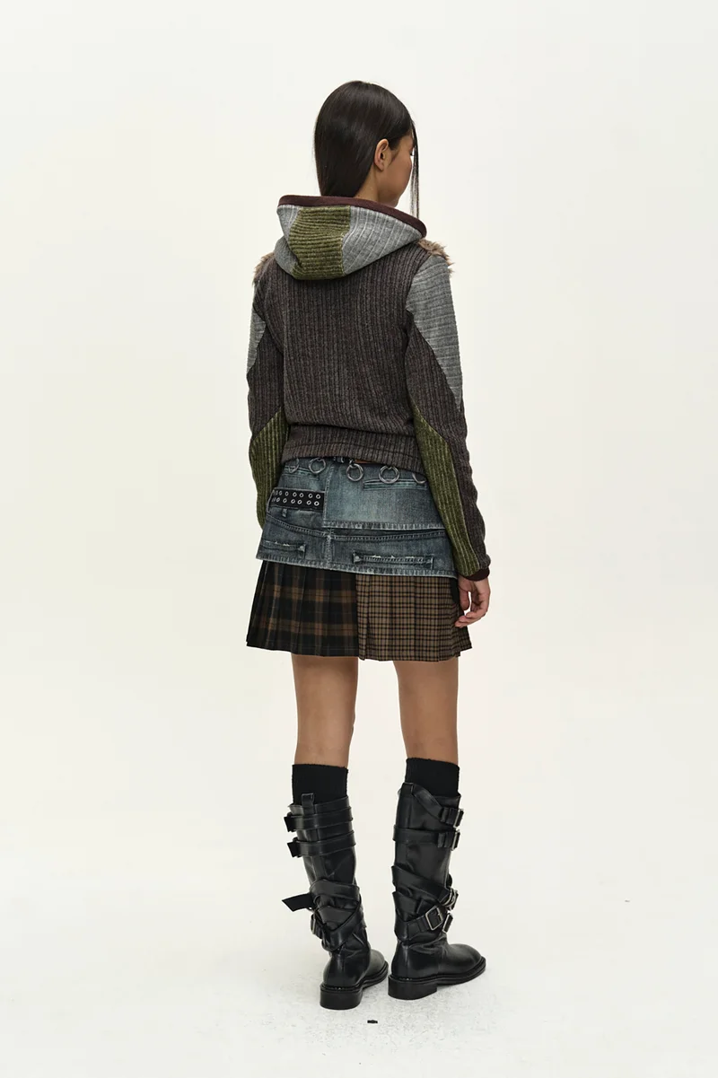 FUR COLOR-BLOCKED HOODED ZIP-UP 4