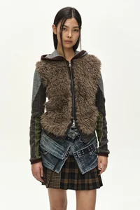 FUR COLOR-BLOCKED HOODED ZIP-UP thumb 5