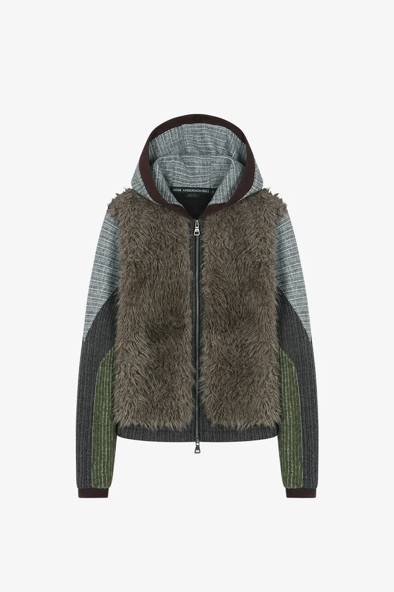 FUR COLOR-BLOCKED HOODED ZIP-UP 6