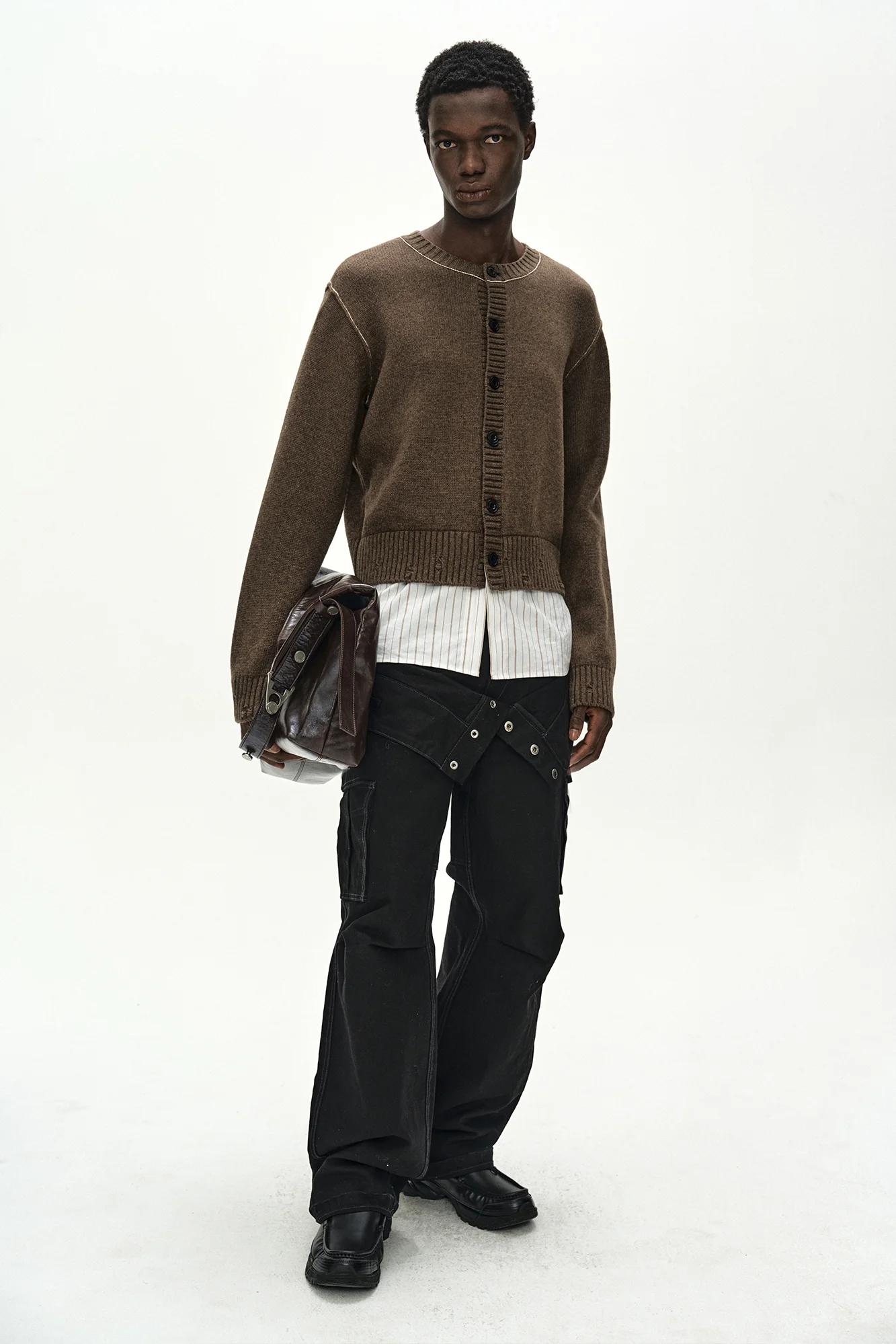 ANDERSSON BELL SHIRT LAYERED CARDIGAN M.BROWN