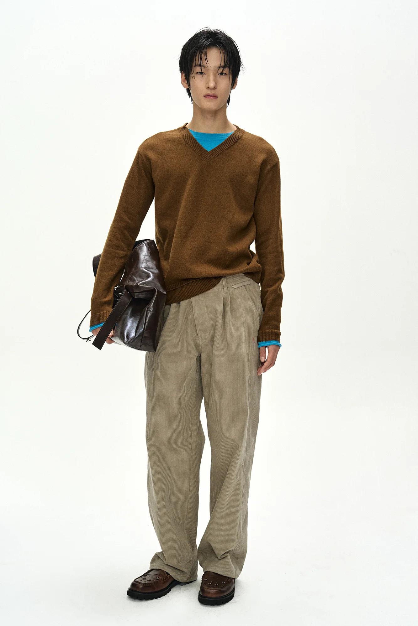 ANDERSSON BELL UNISEX LAYERED V-NECK SWEATER BROWN
