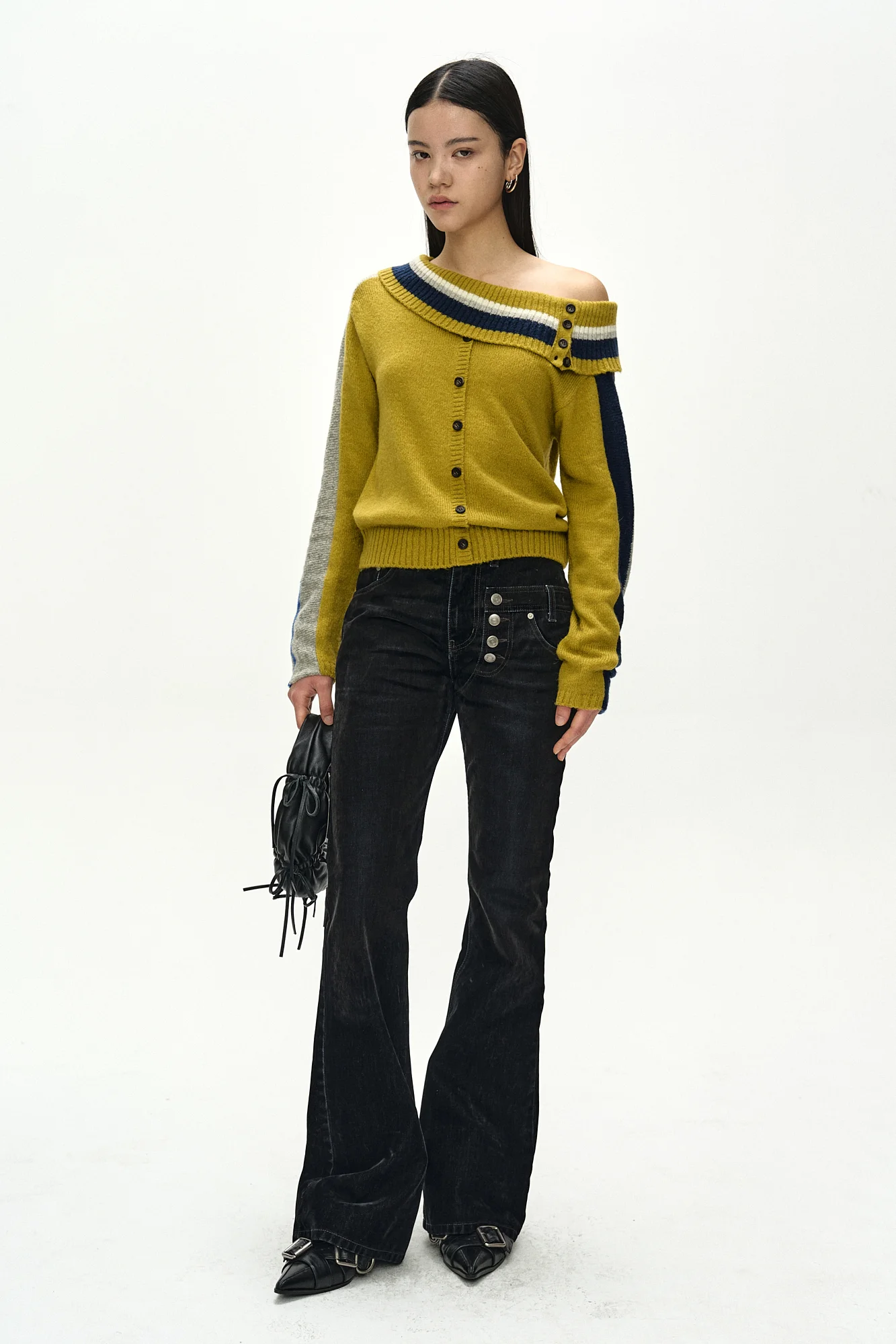 ANDERSSON BELL DRAPED SHAWL KNIT TOP YELLOW