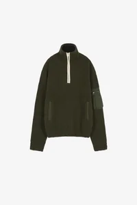 DOUBLE LAYERED QUARTER ZIP-UP SWEATER