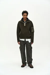 DOUBLE LAYERED QUARTER ZIP-UP SWEATER thumb 1