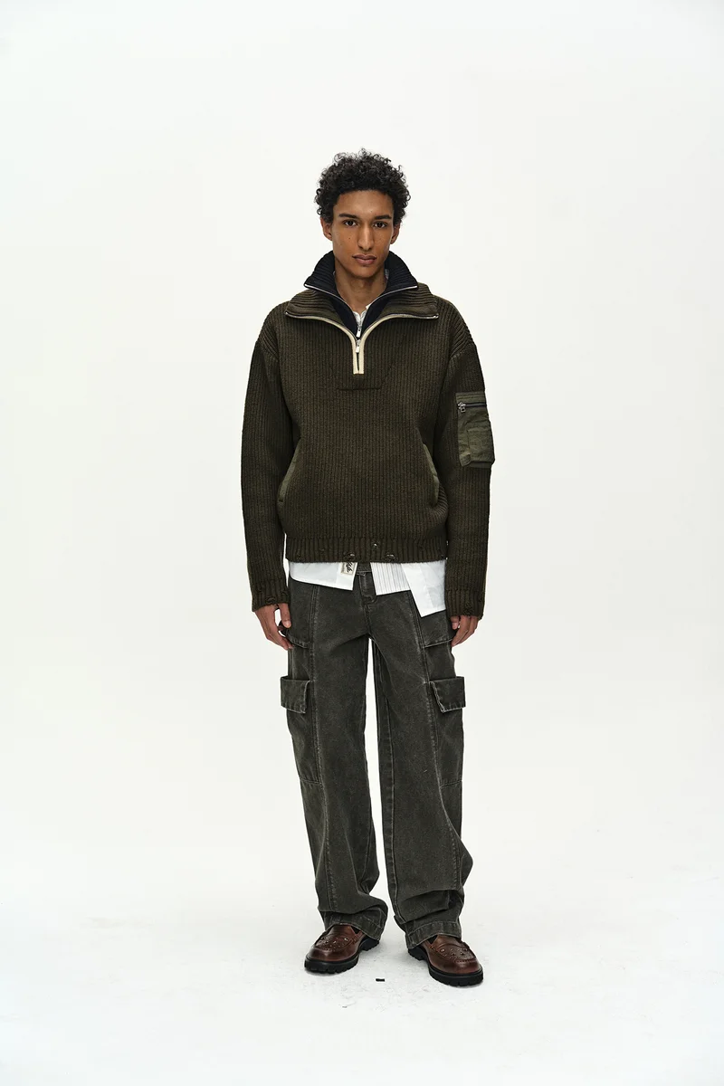DOUBLE LAYERED QUARTER ZIP-UP SWEATER 1