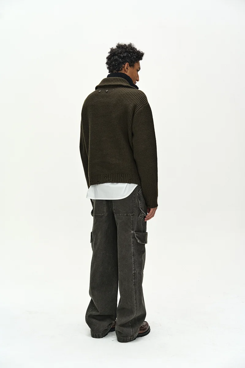 DOUBLE LAYERED QUARTER ZIP-UP SWEATER 3