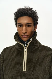 DOUBLE LAYERED QUARTER ZIP-UP SWEATER thumb 6