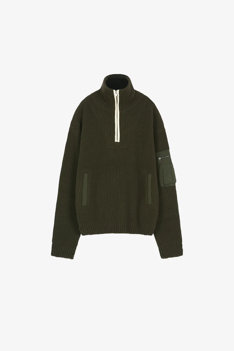 DOUBLE LAYERED QUARTER ZIP-UP SWEATER 9