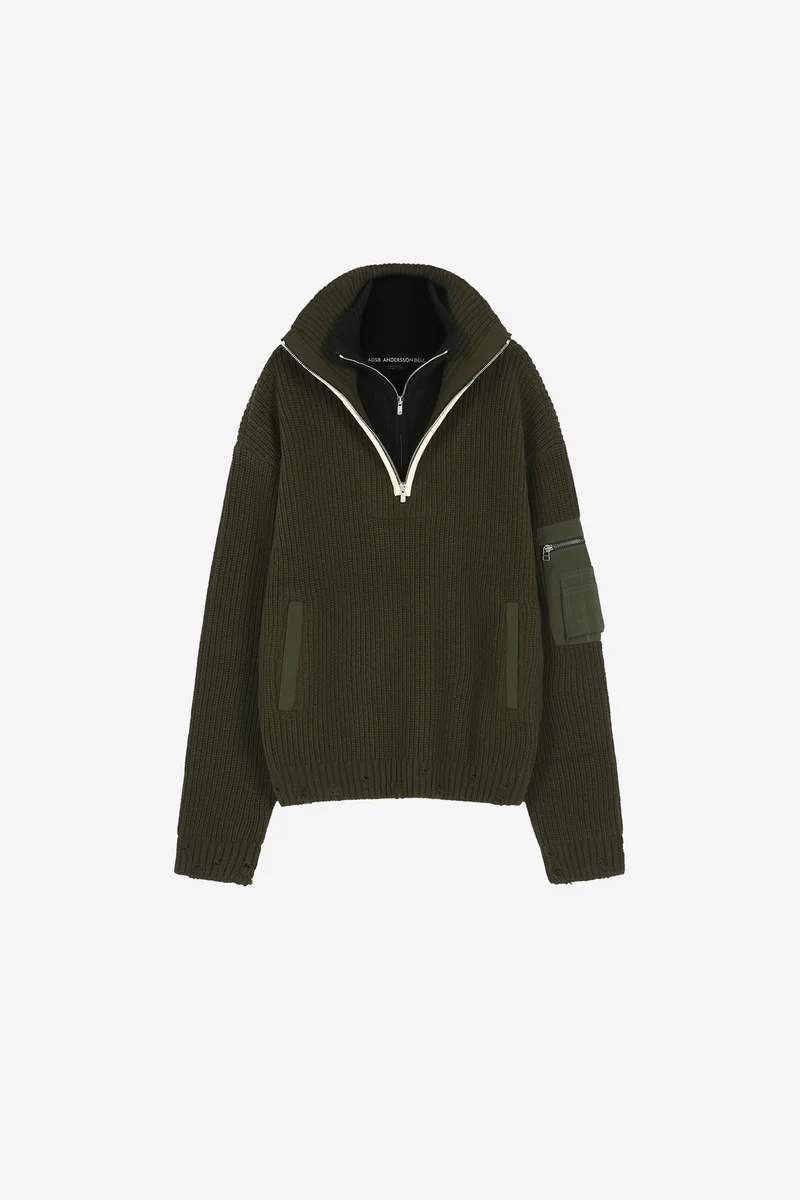 DOUBLE LAYERED QUARTER ZIP-UP SWEATER 10