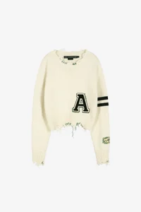 (ESSENTIAL) DISTRESSED VARSITY PATCH SWEATER