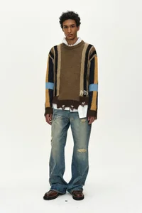 LAYERED STRIPE INTARISA CREW NECK SWEATER thumb 1