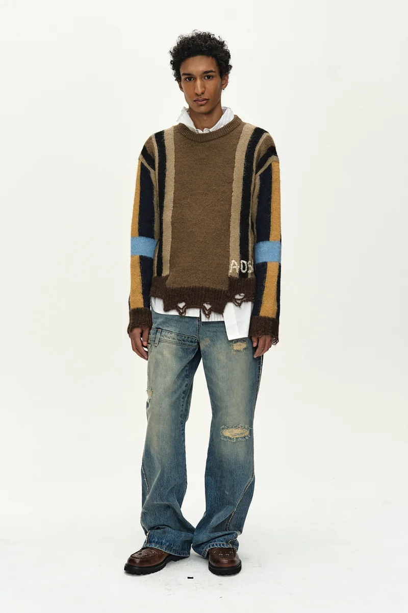 LAYERED STRIPE INTARISA CREW NECK SWEATER 1