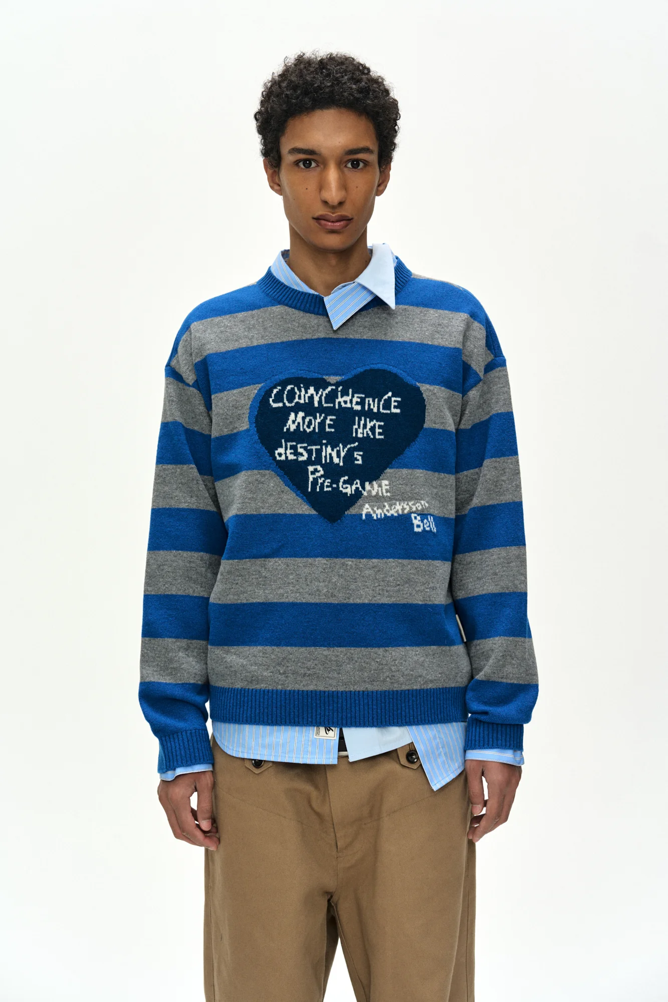 ANDERSSON BELL 26 BOY'S HEART MESSAGE CREW-NECK SWEATER BLUE/GREY