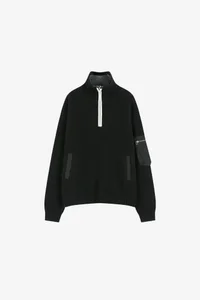 DOUBLE LAYERED QUARTER ZIP-UP SWEATER