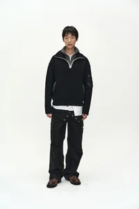 DOUBLE LAYERED QUARTER ZIP-UP SWEATER thumb 1
