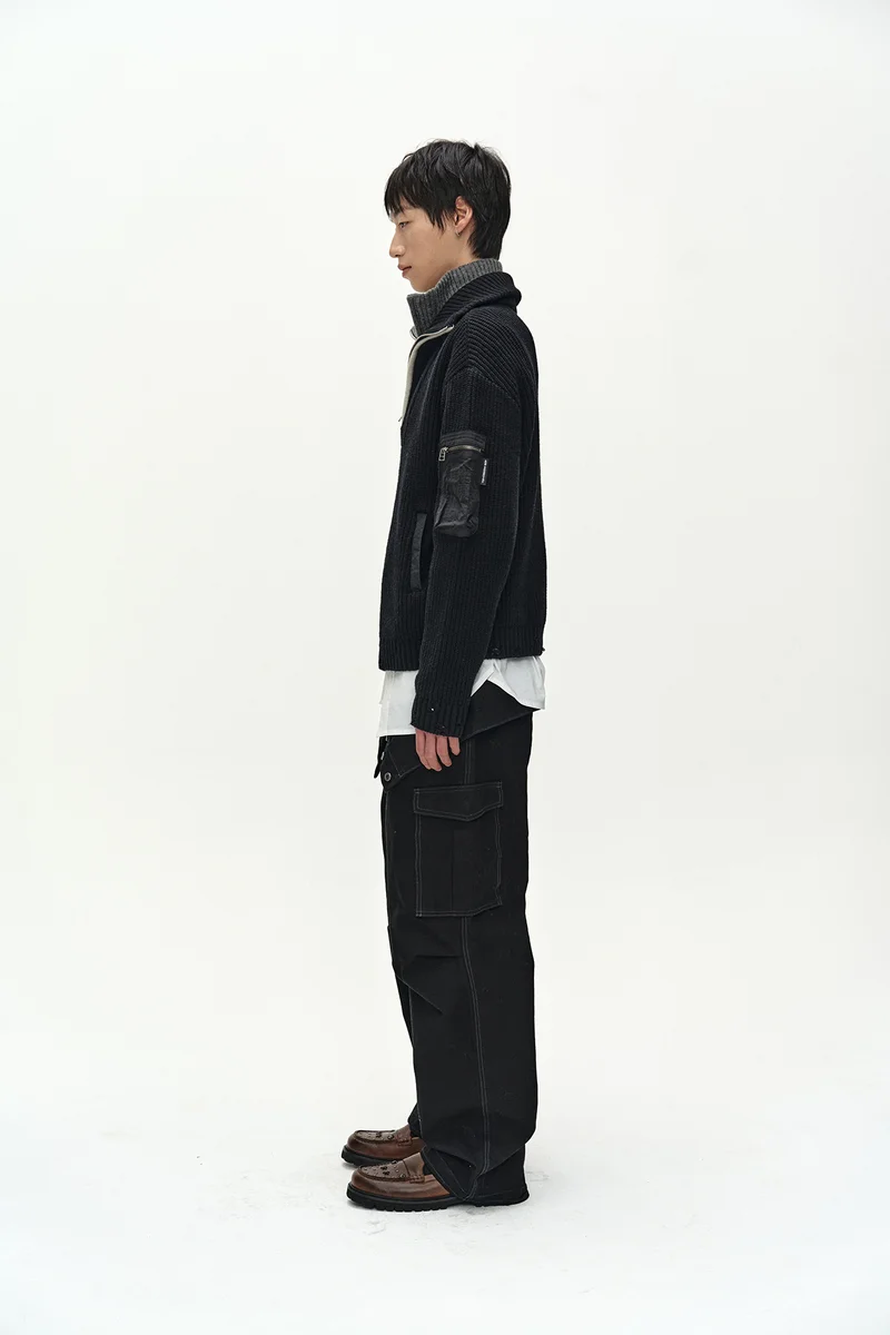 DOUBLE LAYERED QUARTER ZIP-UP SWEATER 2