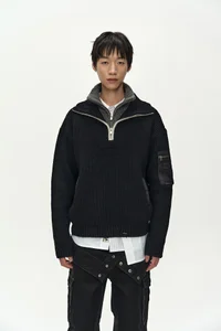 DOUBLE LAYERED QUARTER ZIP-UP SWEATER thumb 3