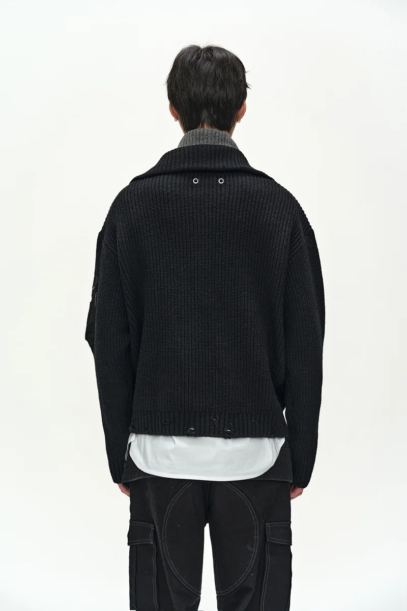 DOUBLE LAYERED QUARTER ZIP-UP SWEATER 5